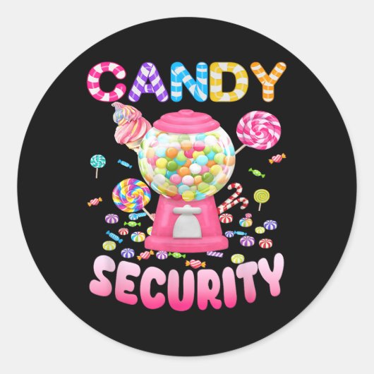 Snoep-security Candyland kostuum Kinder Tiener Vol Ronde Sticker (Voorkant)