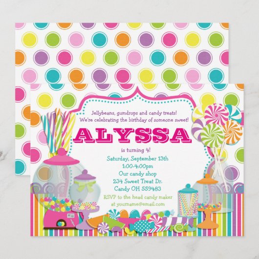 Snoep Shop en Sweet Shoppe Party Uitnodiging (Voorkant / Achterkant)