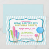 Snoep Shoppe Birthday Party Invitation (blauw) Kaart (Voorkant / Achterkant)
