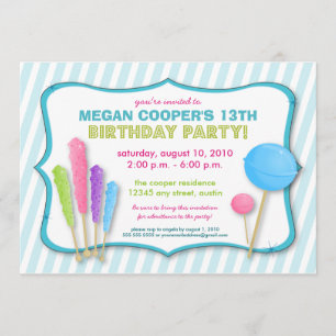 Snoep Shoppe Birthday Party Invitation (blauw) Kaart