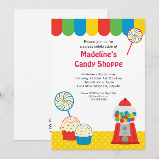 Snoep Shoppe Invitation Kaart (Voorkant / Achterkant)