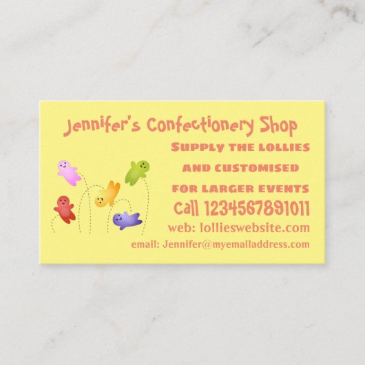 Snoep snoepjes cartoon visitekaartje (Voorkant)