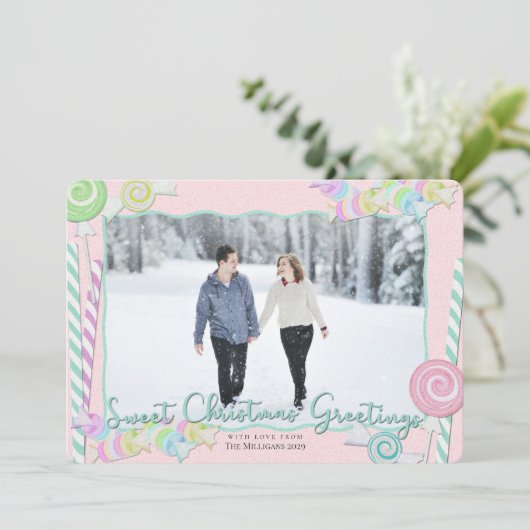 Snoep snoepjes met kerst Foto Feestdagenkaart (Staand voorkant)