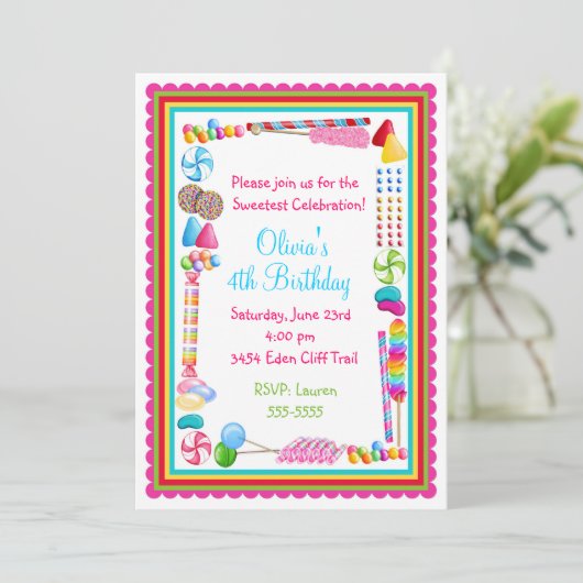 Snoep Sprinkle Birthday Uitnodigingen (Staand voorkant)