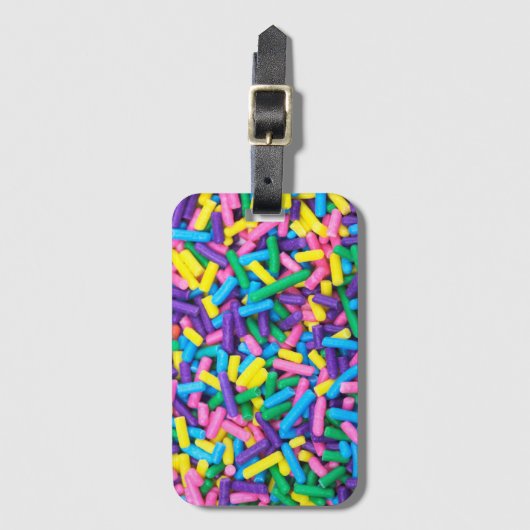 Snoep Sprinkles in Roze Paars Blauw Geel Groen Bagagelabel (Voorkant (verticaal))