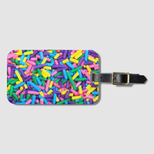 Snoep Sprinkles in Roze Paars Blauw Geel Groen Bagagelabel (Voorkant (horizontaal))