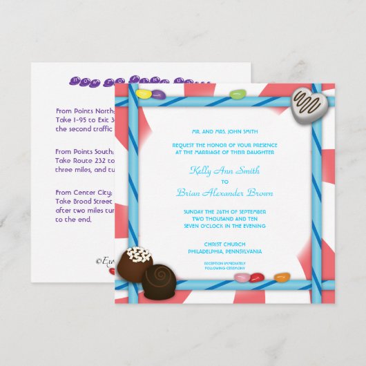 Snoep Square Invitation Kaart (Voorkant / Achterkant)