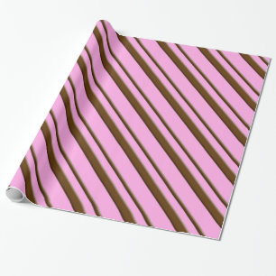 Snoep strepen - chocolade op roze cadeaupapier