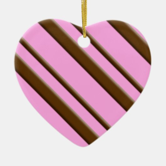 Snoep strepen - chocolade op roze keramisch ornament (Voorkant)
