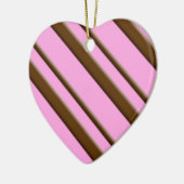 Snoep strepen - chocolade op roze keramisch ornament (Links)
