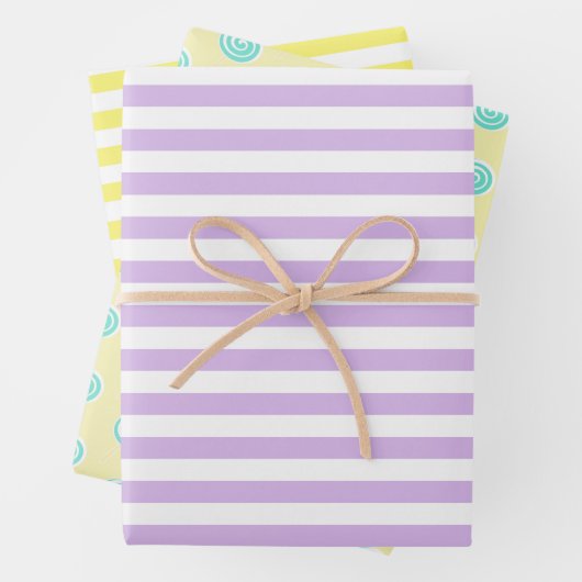 Snoep Strepen en Lollipops Pastel Inpakpapier Vel (In situ)