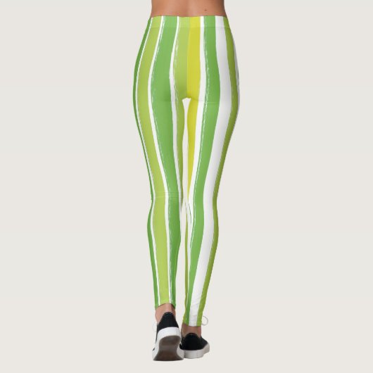 Snoep Stripe Art Groen en Wit Verticaal Gestreept Leggings (Achterkant)