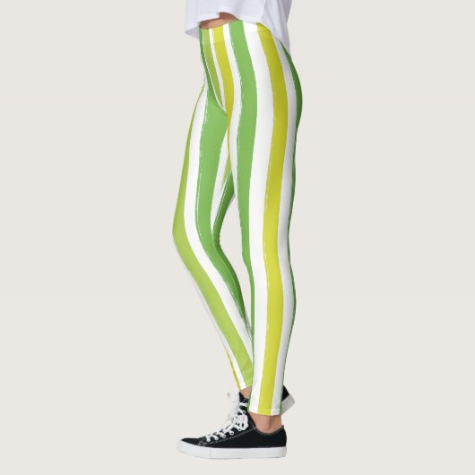 Snoep Stripe Art Groen en Wit Verticaal Gestreept Leggings (Links)
