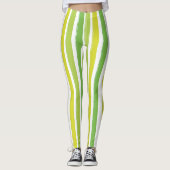 Snoep Stripe Art Groen en Wit Verticaal Gestreept Leggings (Voorkant)
