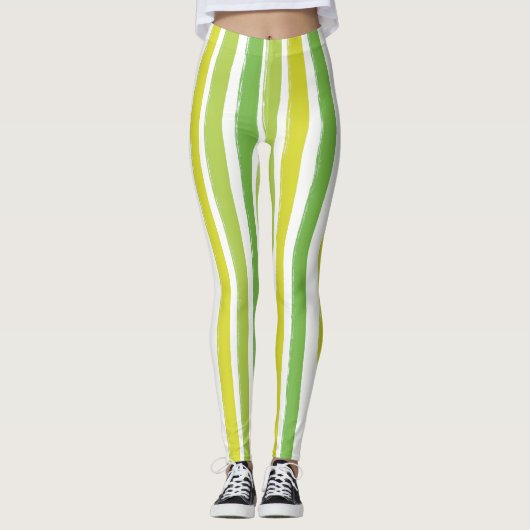 Snoep Stripe Art Groen en Wit Verticaal Gestreept Leggings (Voorkant)
