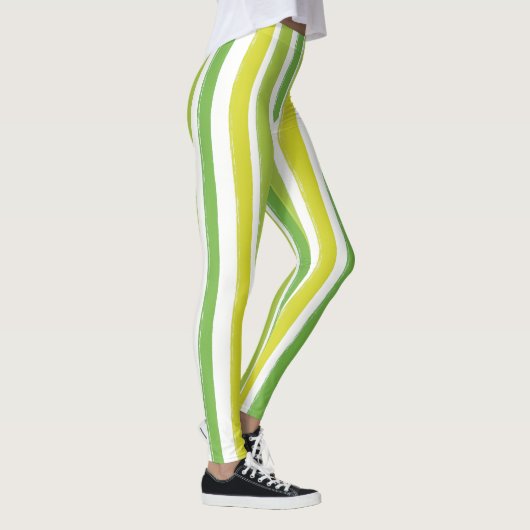 Snoep Stripe Art Groen en Wit Verticaal Gestreept Leggings (Rechts)