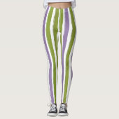 Snoep Stripe Art Groen Paarse Verticale Stripe Leggings (Voorkant)