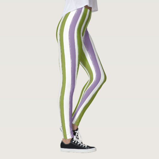 Snoep Stripe Art Groen Paarse Verticale Stripe Leggings (Rechts)