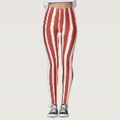 Snoep Stripe Art Rood en Wit Verticaal Gestreept Leggings (Voorkant)