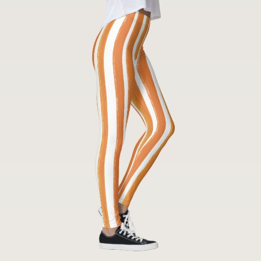 Snoep Stripe Art Sinaasappel en Wit Verticaal Gest Leggings (Rechts)