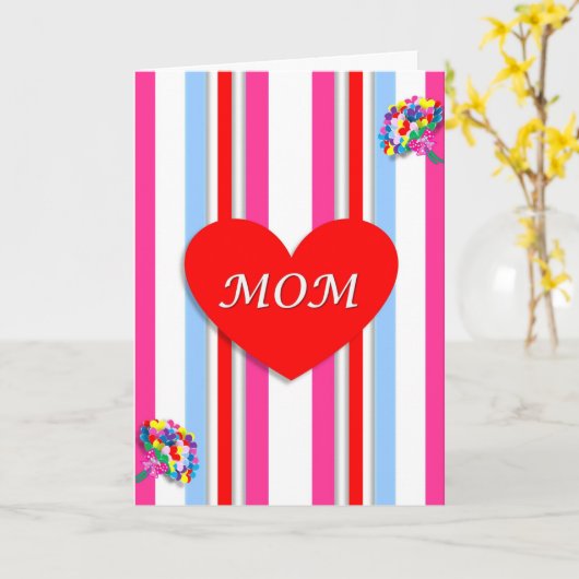 Snoep Stripe Red Heart Moederdag Kaart (Gele Bloem)