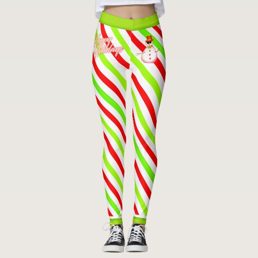 Snoep Striped Happy en Festive met Snowman Leggings (Voorkant)