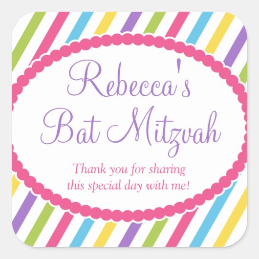 Snoep Stripes Bat Mitzvah Vierkante Sticker (Voorkant)