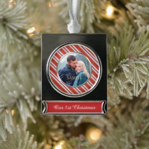 Snoep Stripes Eerste Kerstmis Verzilverd Banner Ornament