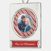 Snoep Stripes Eerste Kerstmis Verzilverd Banner Ornament (Links)