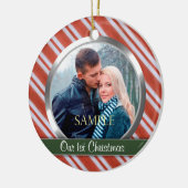 Snoep Stripes First Kerstfoto Template Keramisch Ornament (Links)