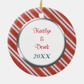 Snoep Stripes First Kerstfoto Template Keramisch Ornament (Achterkant)