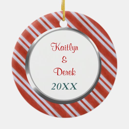 Snoep Stripes First Kerstfoto Template Keramisch Ornament (Achterkant)
