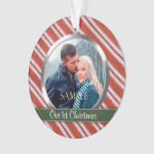 Snoep Stripes First Kerstfoto Template Ornament (voorkant)