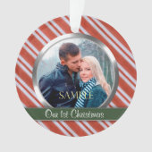 Snoep Stripes First Kerstfoto Template Ornament (voorkant)