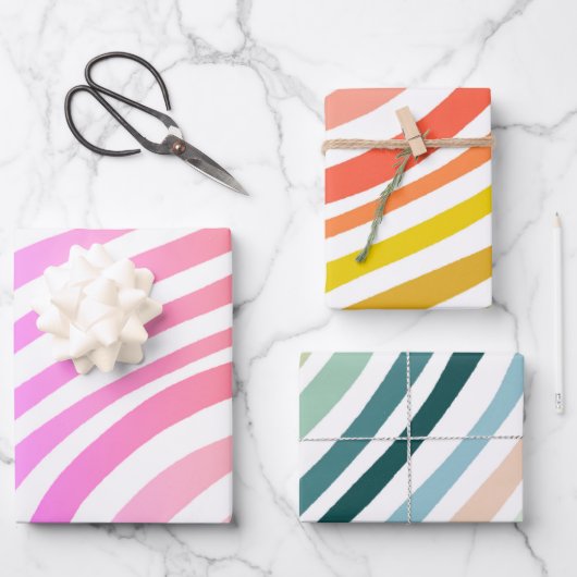 Snoep Stripes kleurig Oranje roze blauw groen Inpakpapier Vel (Voorkant)