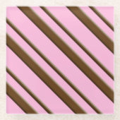 Snoep Stripes, roze en chocoladebruin Glazen Onderzetter (Voorkant)
