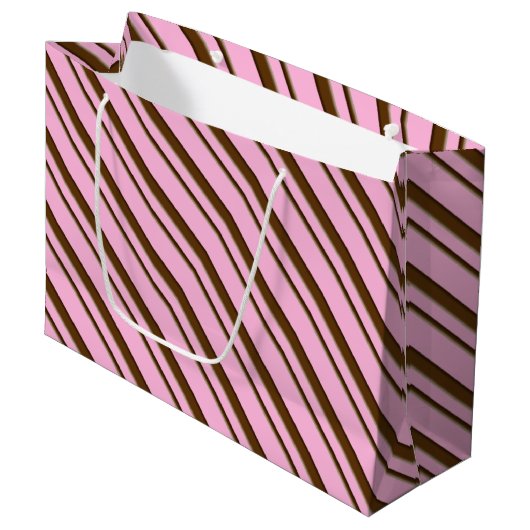 Snoep Stripes, roze en chocoladebruin Groot Cadeauzakje (Voorkant Gekanteld)