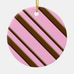 Snoep Stripes, roze en chocoladebruin Keramisch Ornament
