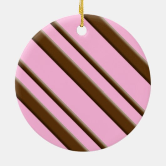 Snoep Stripes, roze en chocoladebruin Keramisch Ornament (Achterkant)