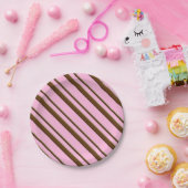 Snoep Stripes, roze en chocoladebruin Papieren Bordje (Feest)