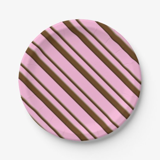Snoep Stripes, roze en chocoladebruin Papieren Bordje (Voorkant)