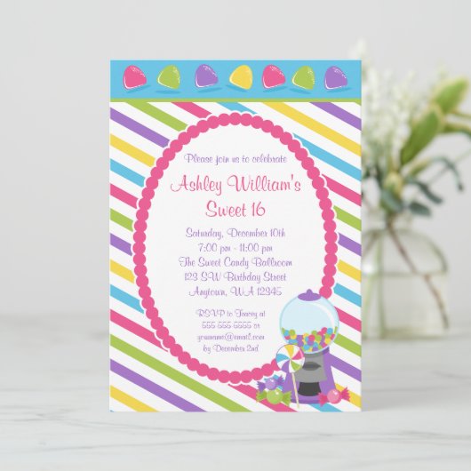 Snoep Stripes Sweet 16 Verjaardag Kaart (Staand voorkant)