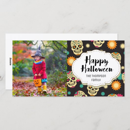 Snoep Sugar Skulls Halloween Afbeelding Fotokaart Feestdagenkaart (Voorkant / Achterkant)