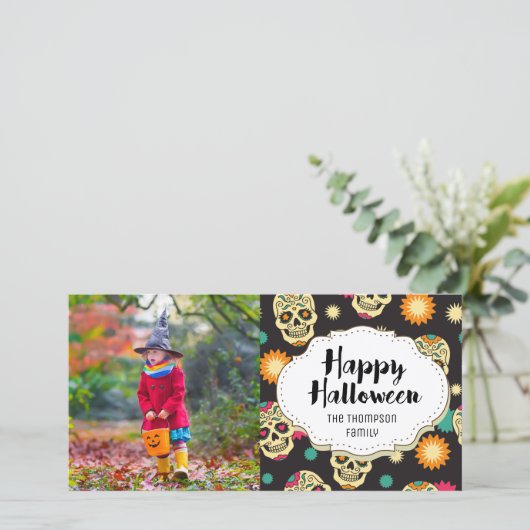 Snoep Sugar Skulls Halloween Afbeelding Fotokaart Feestdagenkaart (Staand voorkant)