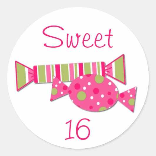 Snoep Sweet 16 Verjaardagsfeestenvelop Seal Ronde Sticker (Voorkant)
