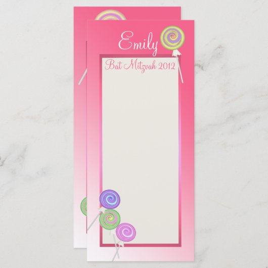 Snoep Sweet Bat Mitzvah Programma Kaart (Voorkant / Achterkant)