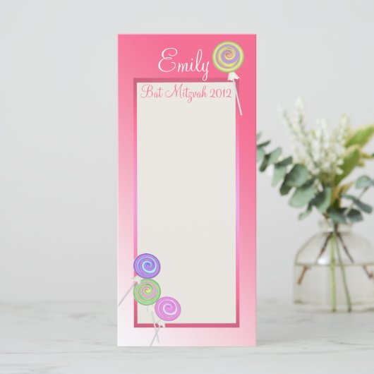 Snoep Sweet Bat Mitzvah Programma Kaart (Staand voorkant)