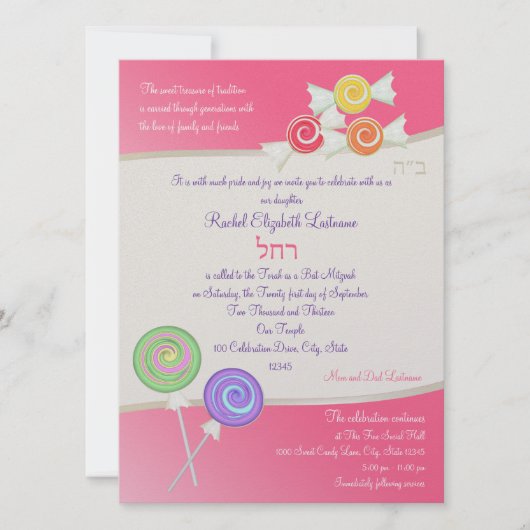 Snoep Sweet Bat Mitzvah Watermeloen Donkerroze Kaart (Voorkant)
