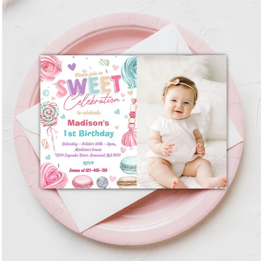 Snoep Sweet Celebrate Cupcake Verjaardagsfoto Kaart