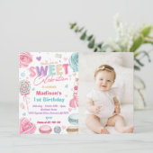 Snoep Sweet Celebrate Cupcake Verjaardagsfoto Kaart (Staand voorkant)